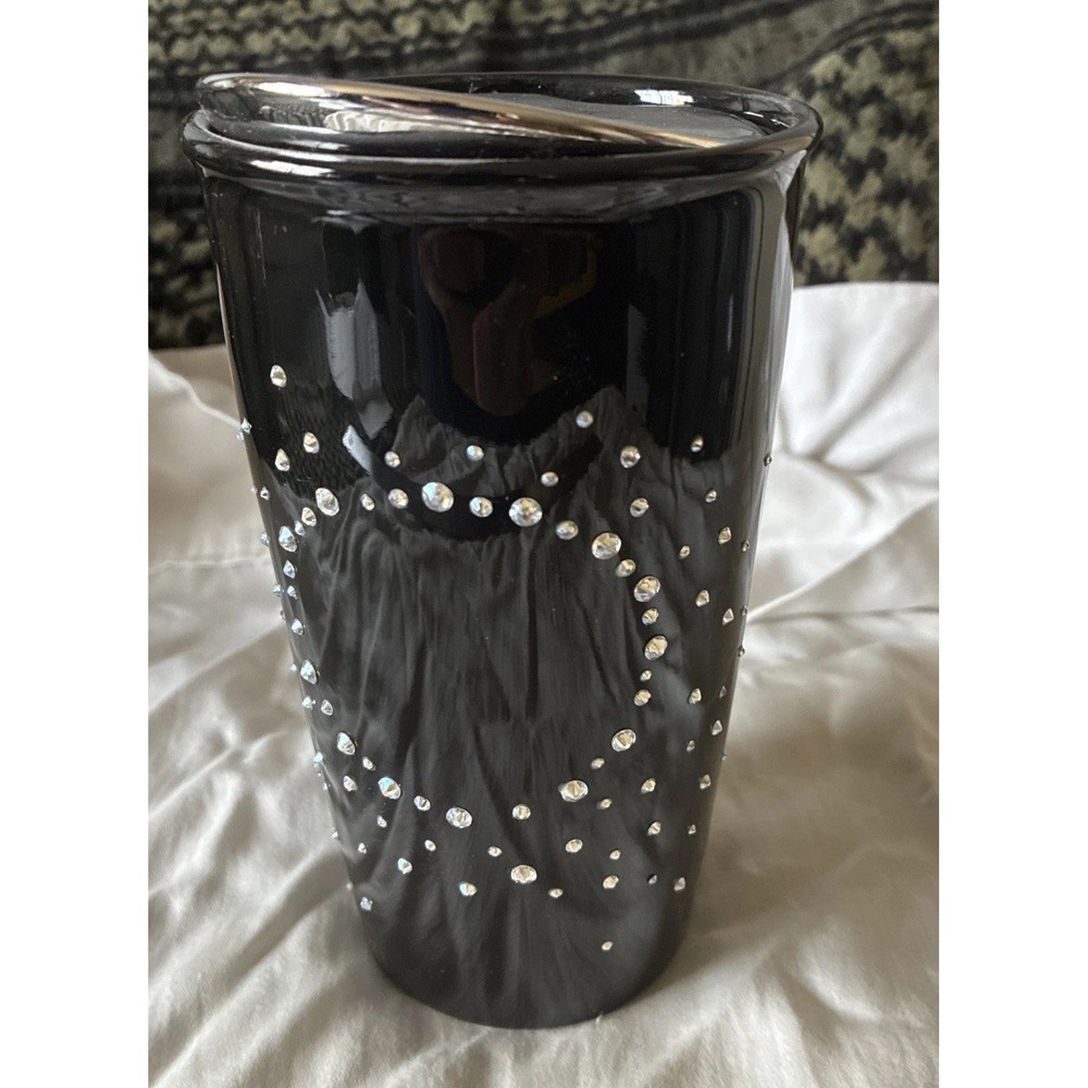 Starbucks 2015 LTD. Black w/Chrome Lid 12 oz. Travel Mug & Swarovski Crystals